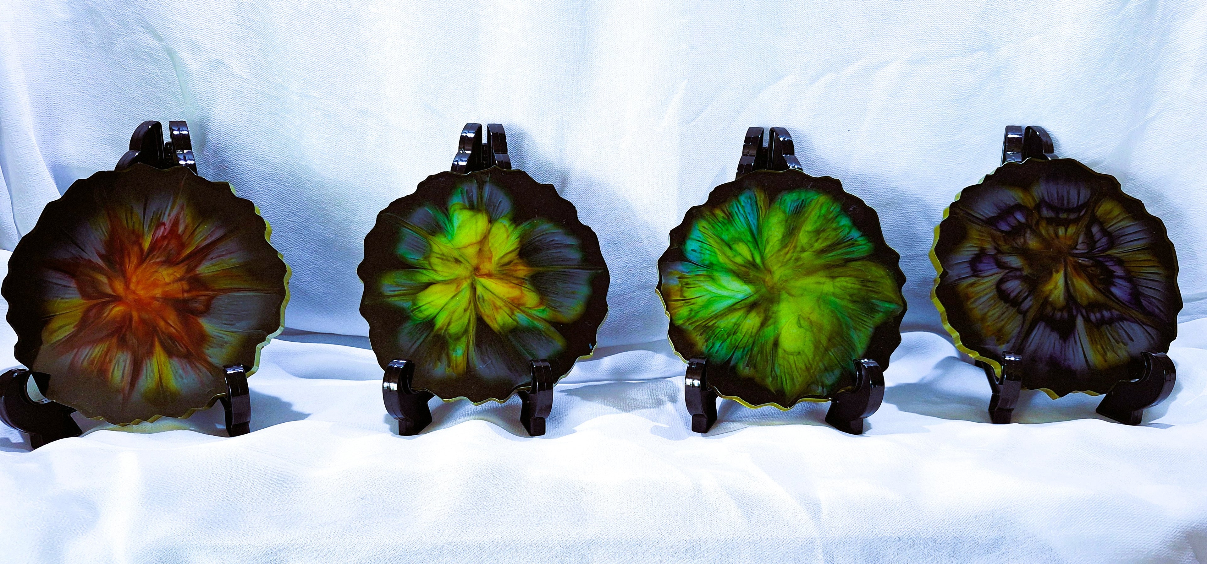 4pc Black with Blooms Coaster Set