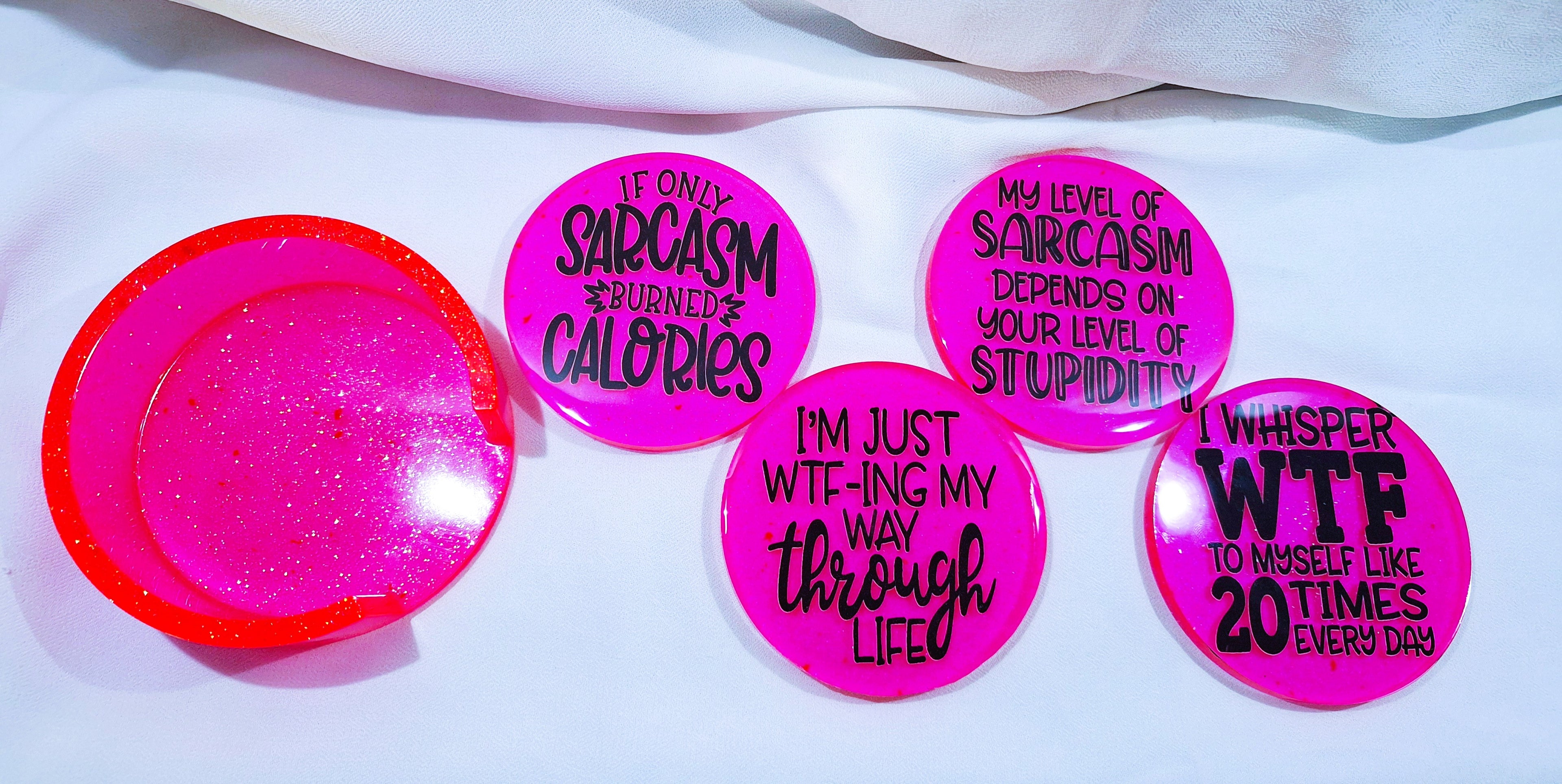 5pc Round Neon Pink Coaster Set