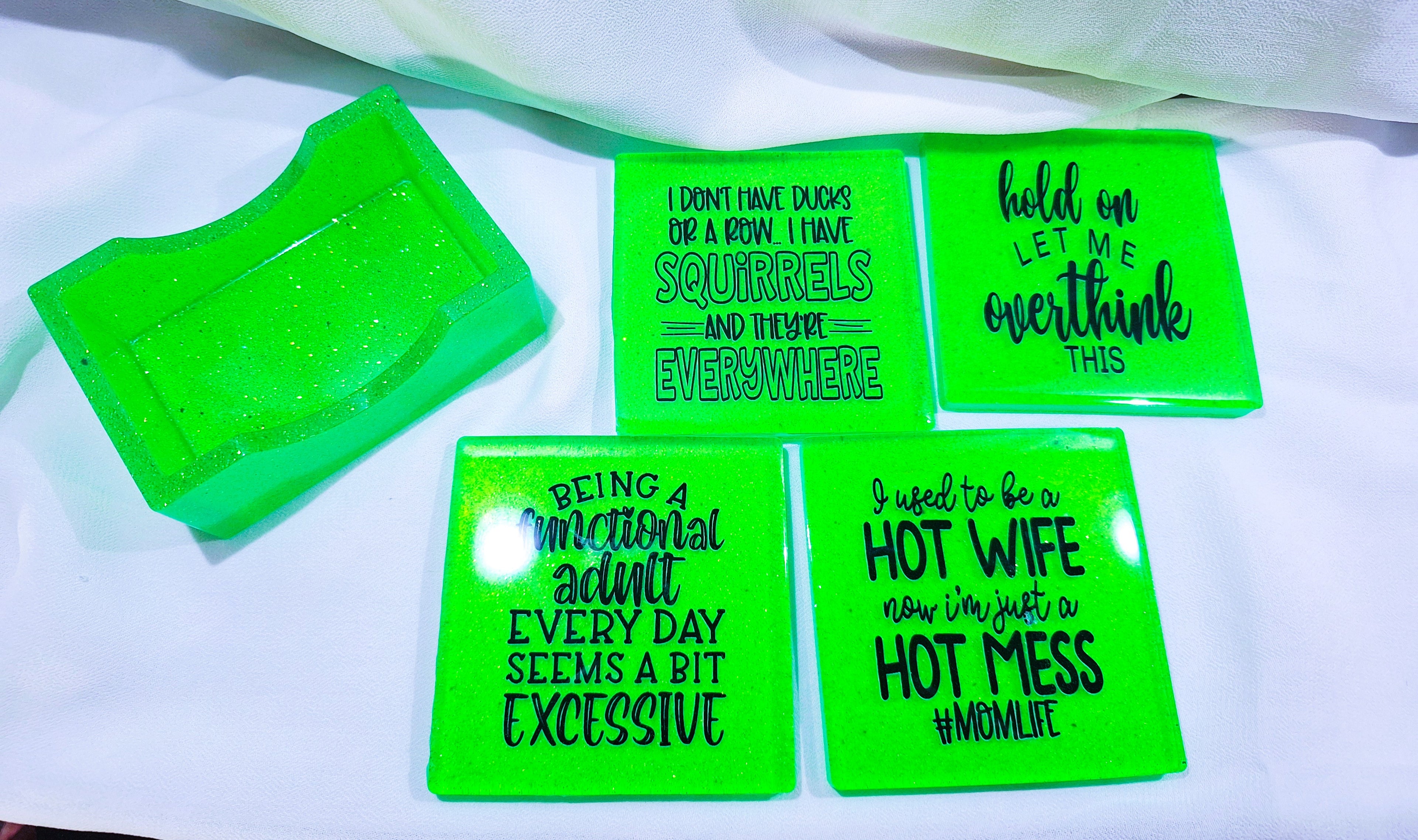 5pc Square Neon Green Coaster Set