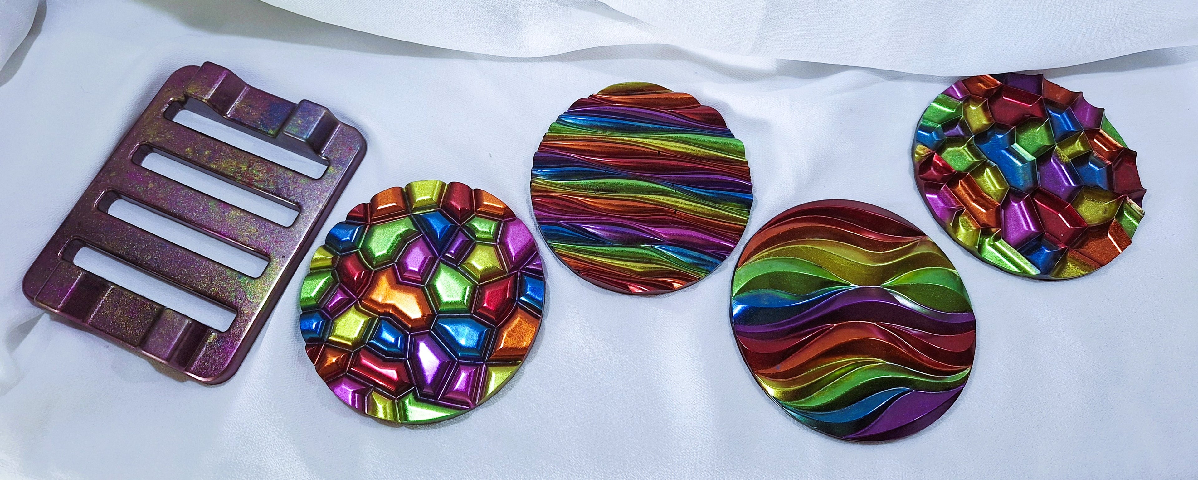 5pc Rainbow Chrome Multi-Design Coaster Set