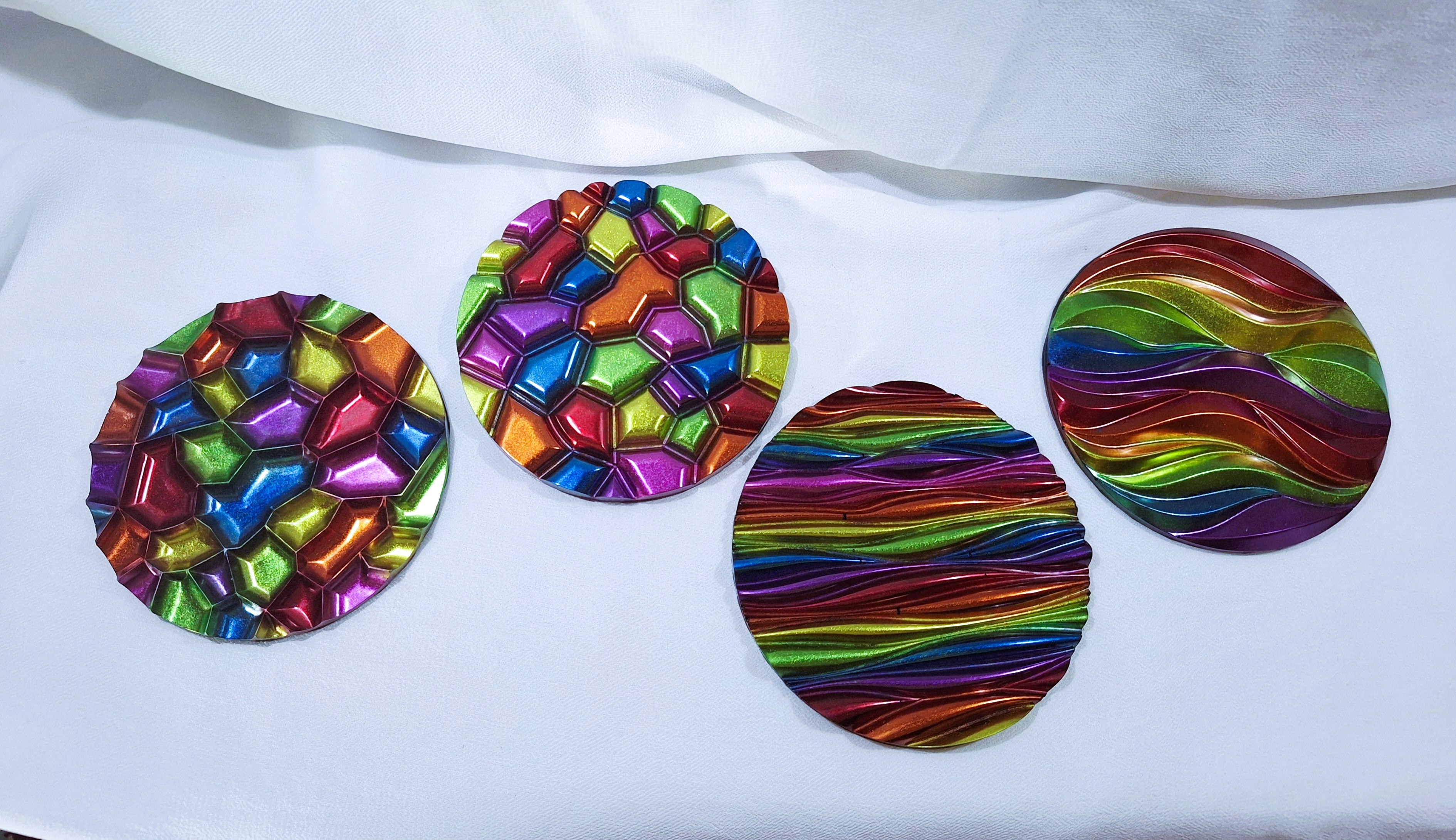 5pc Rainbow Chrome Multi-Design Coaster Set