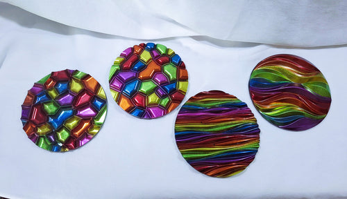 5pc Rainbow Chrome Multi-Design Coaster Set