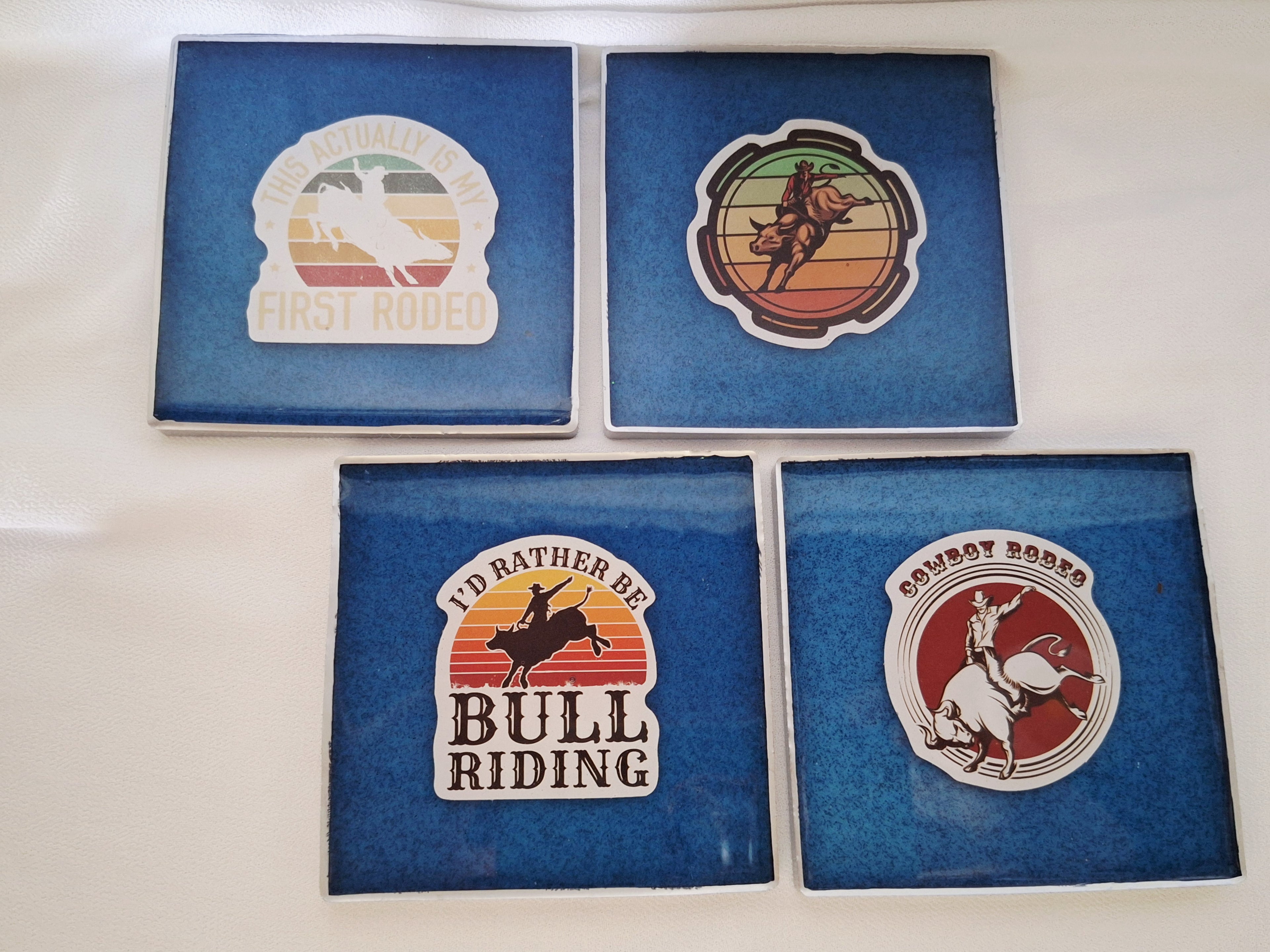 5pc Blue Western/Cowboy Coaster Set