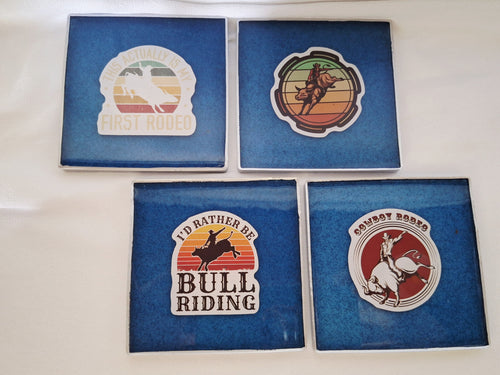5pc Blue Western/Cowboy Coaster Set