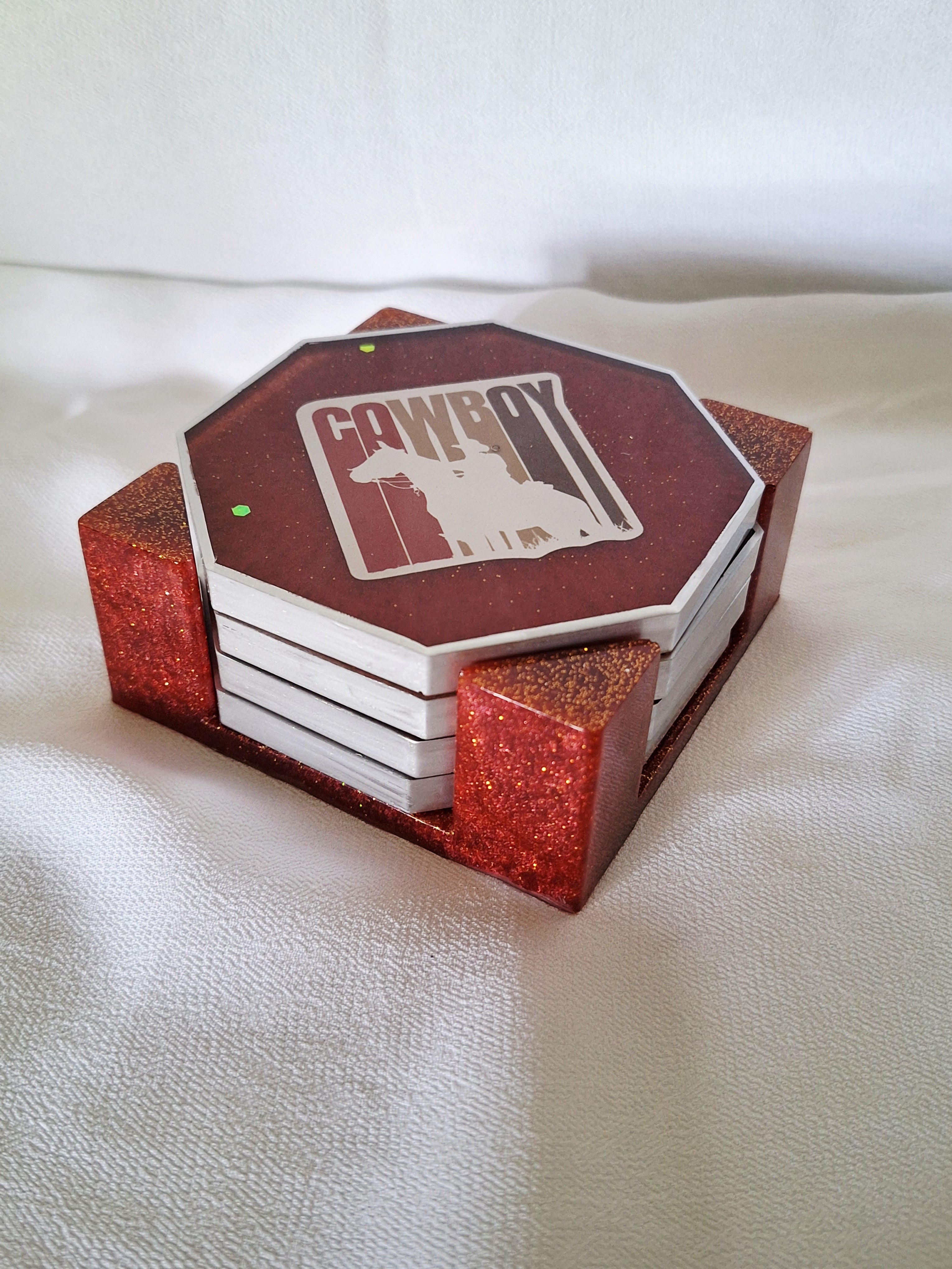 5pc Red Cowboy Coaster Set
