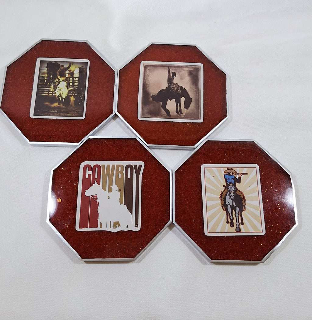 5pc Red Cowboy Coaster Set
