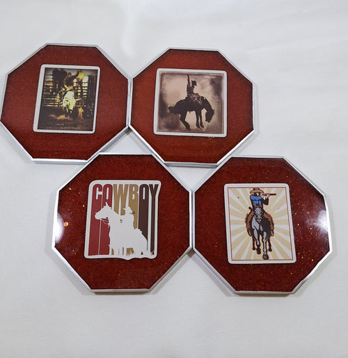 5pc Red Cowboy Coaster Set