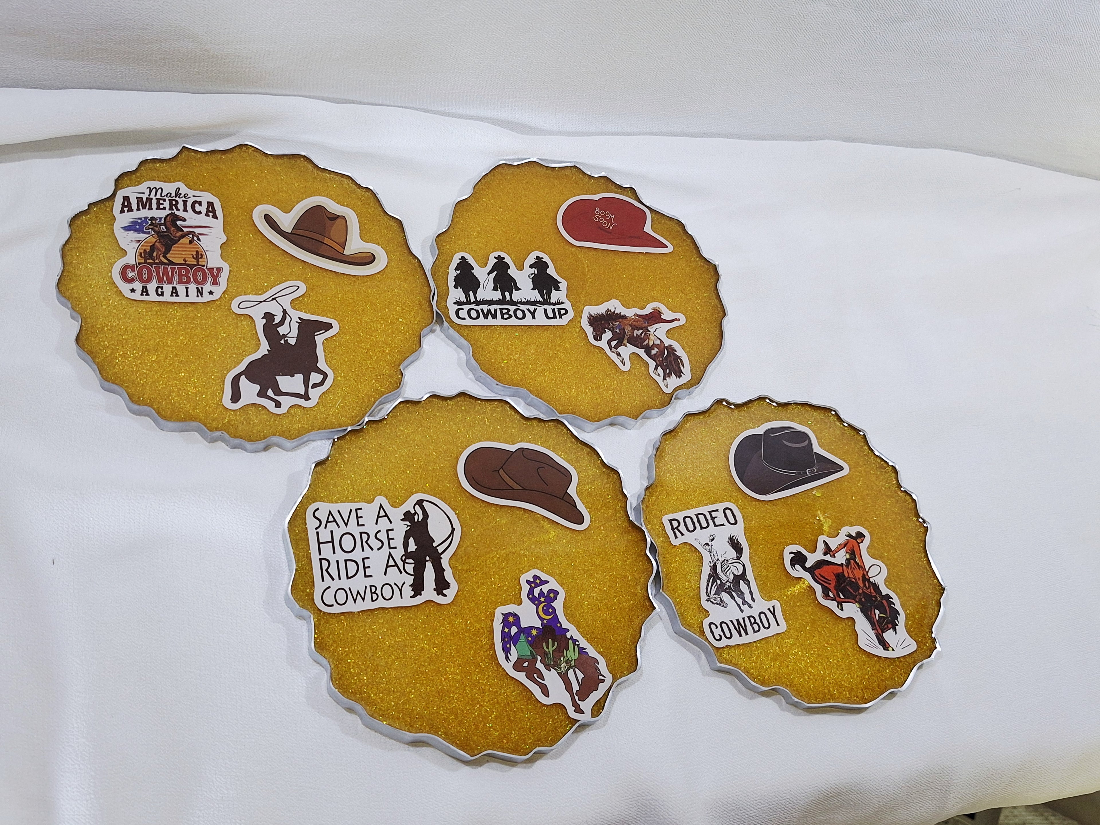 4pc Golden Yellow Cowboy Coaster Set