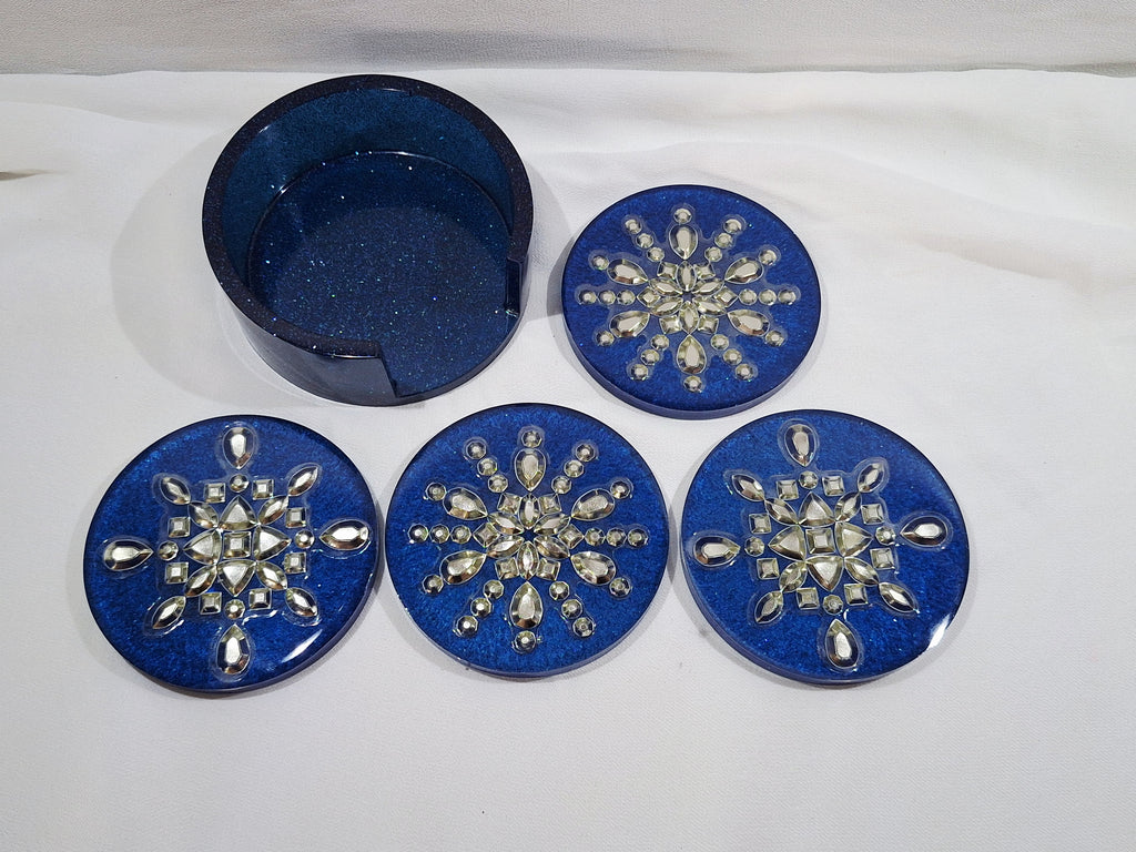 Blue & Silver Foil Snowflake Coaster 5pc Set