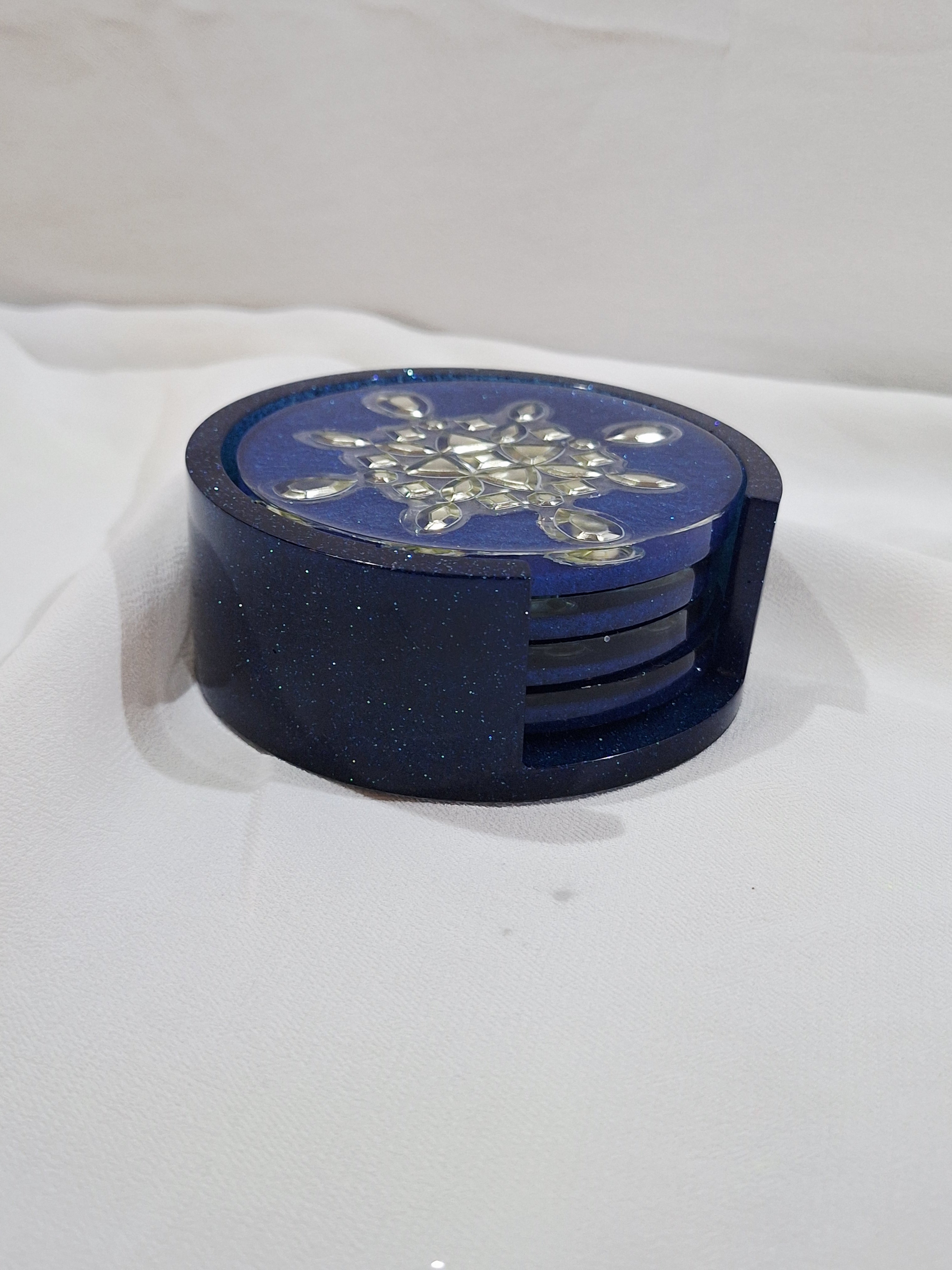 Blue & Silver Foil Snowflake Coaster 5pc Set