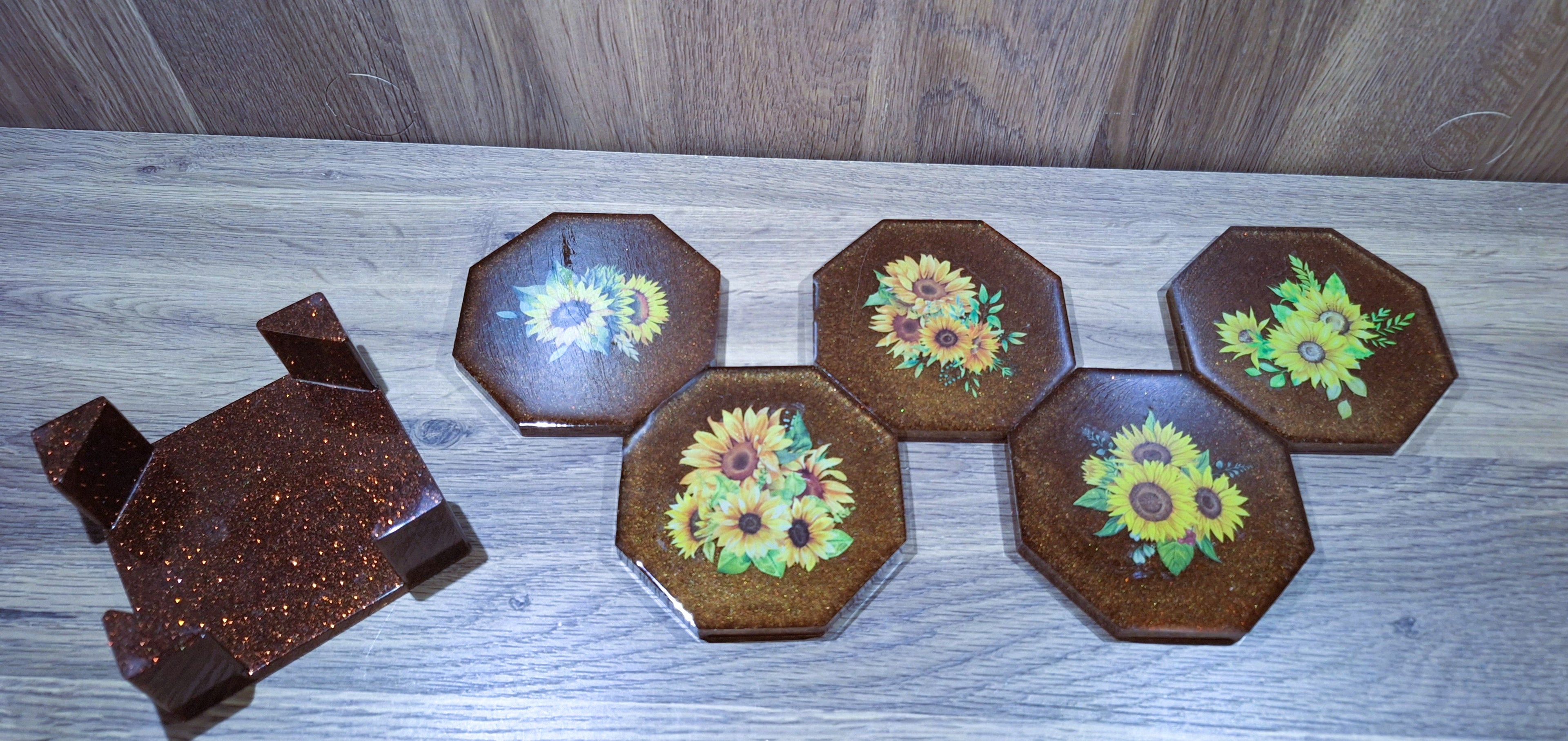 6pc Brown w/ Sunflowers Coaster Set