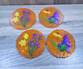 4pc Orange w/Flower Coaster Set
