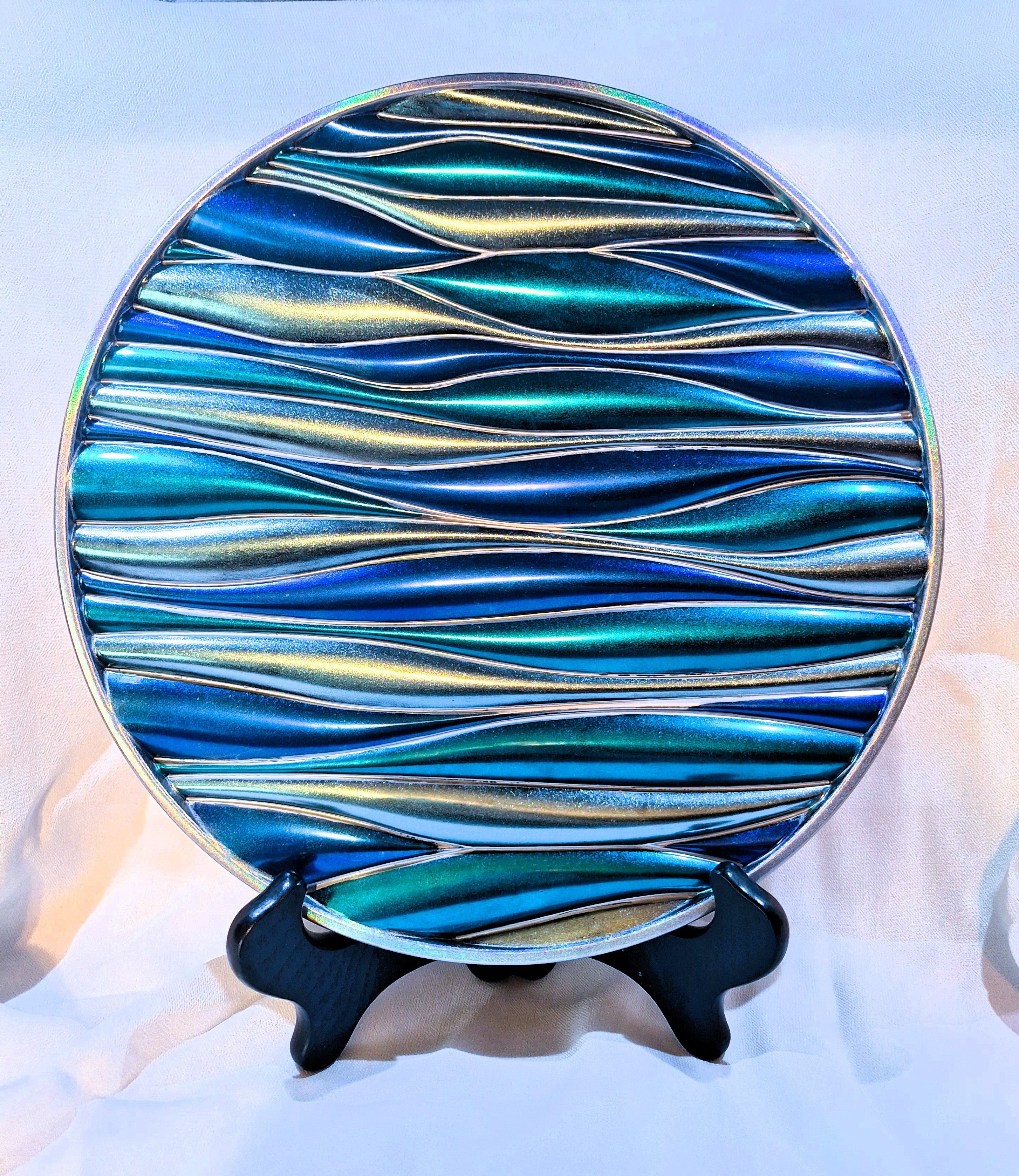 Blue & Chrome Wave Circle Plaque