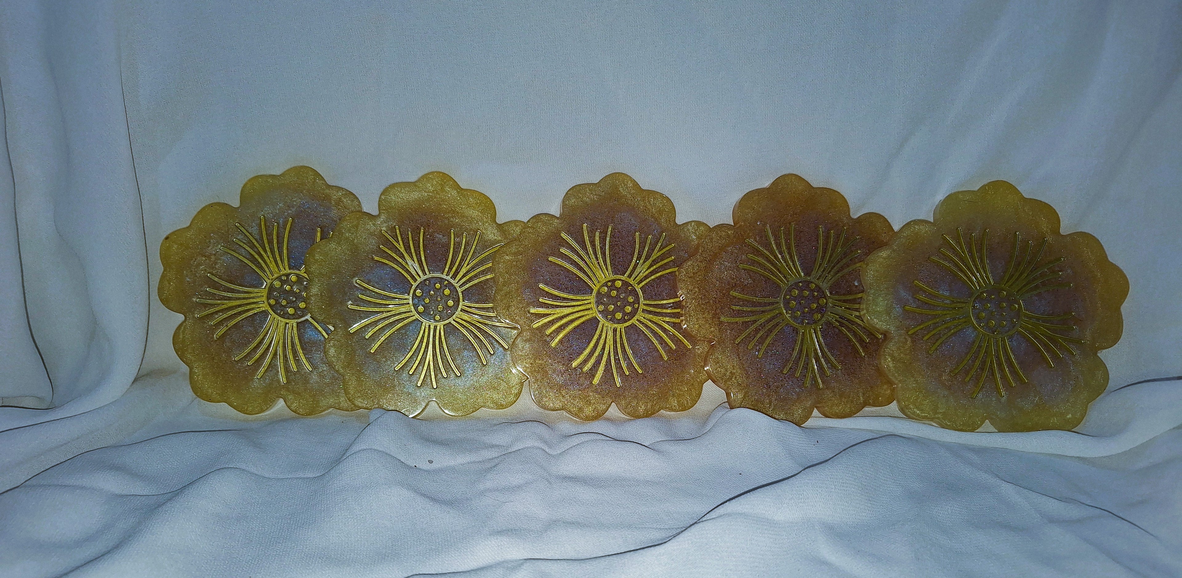 5pc Yellow/Golden Flower Shape Coaster Set
