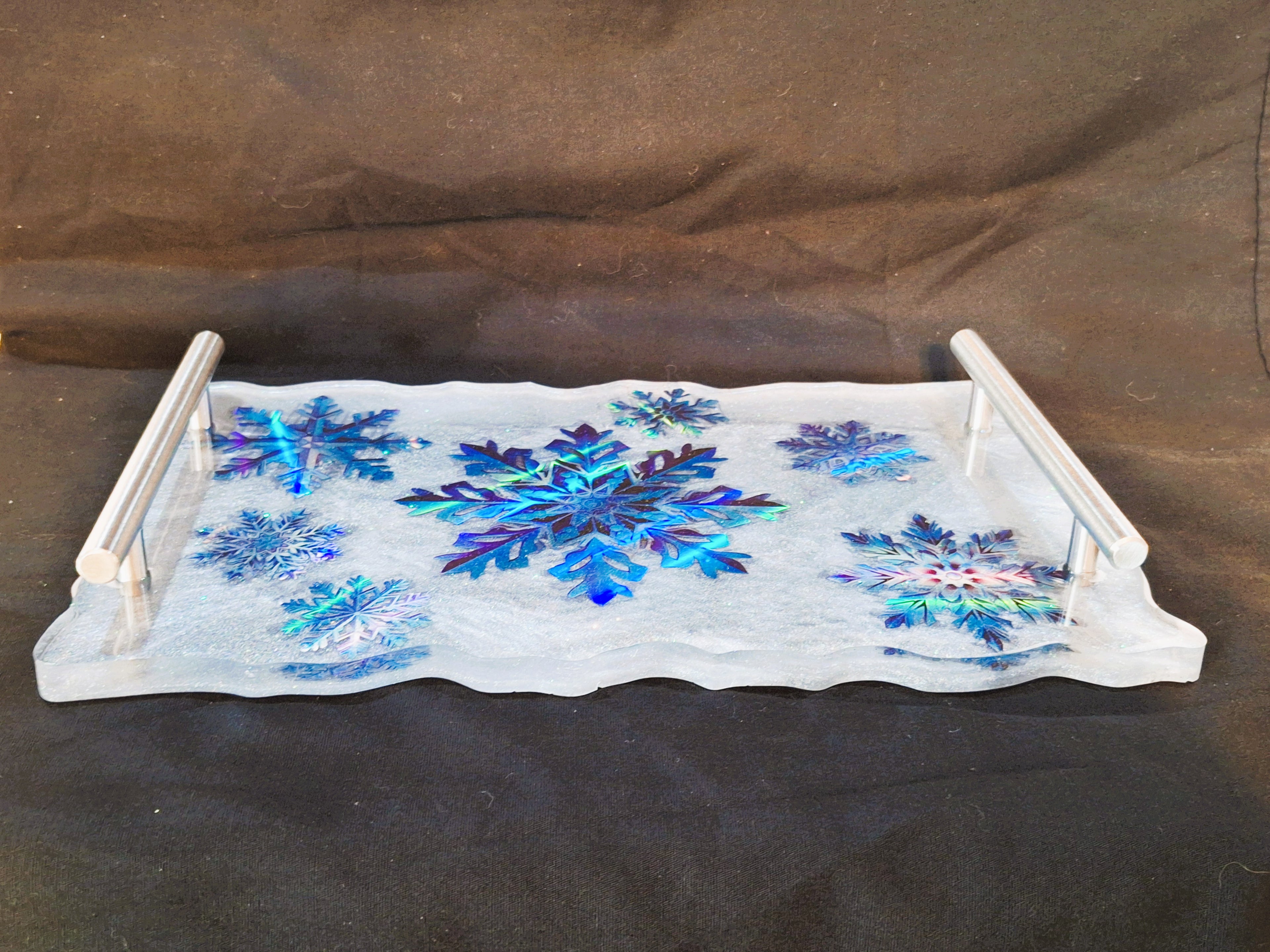 Silver/White & Blue Snowflake Tray