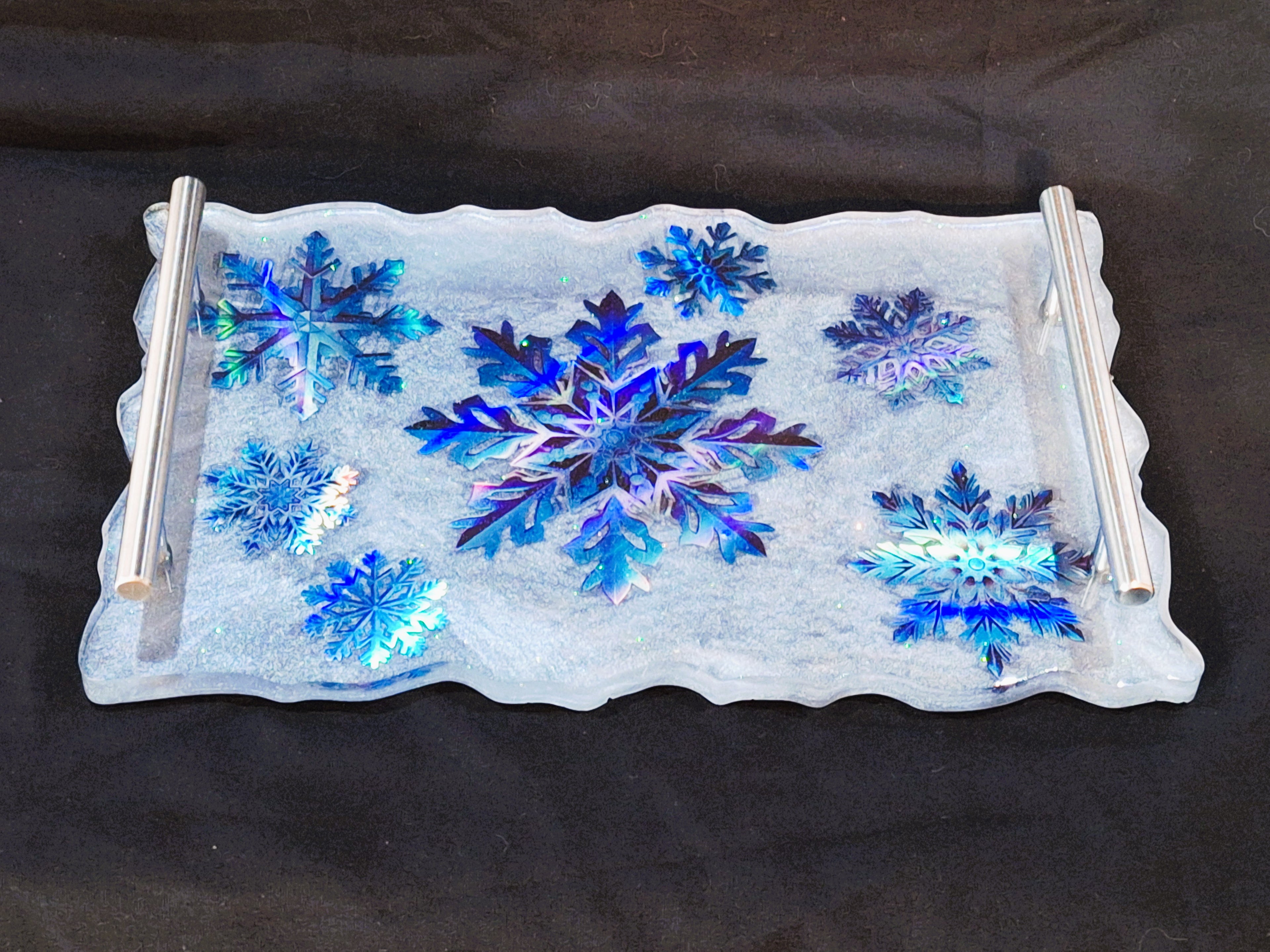 Silver/White & Blue Snowflake Tray