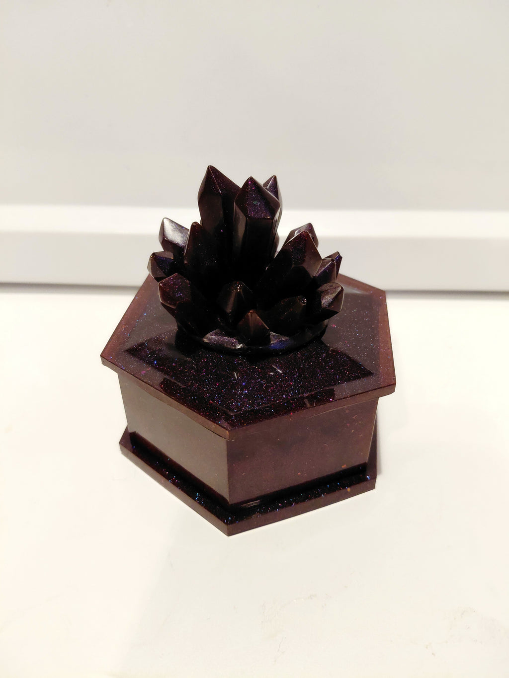 Burgundy/Plum Hexagon Jar with Crystal Lid