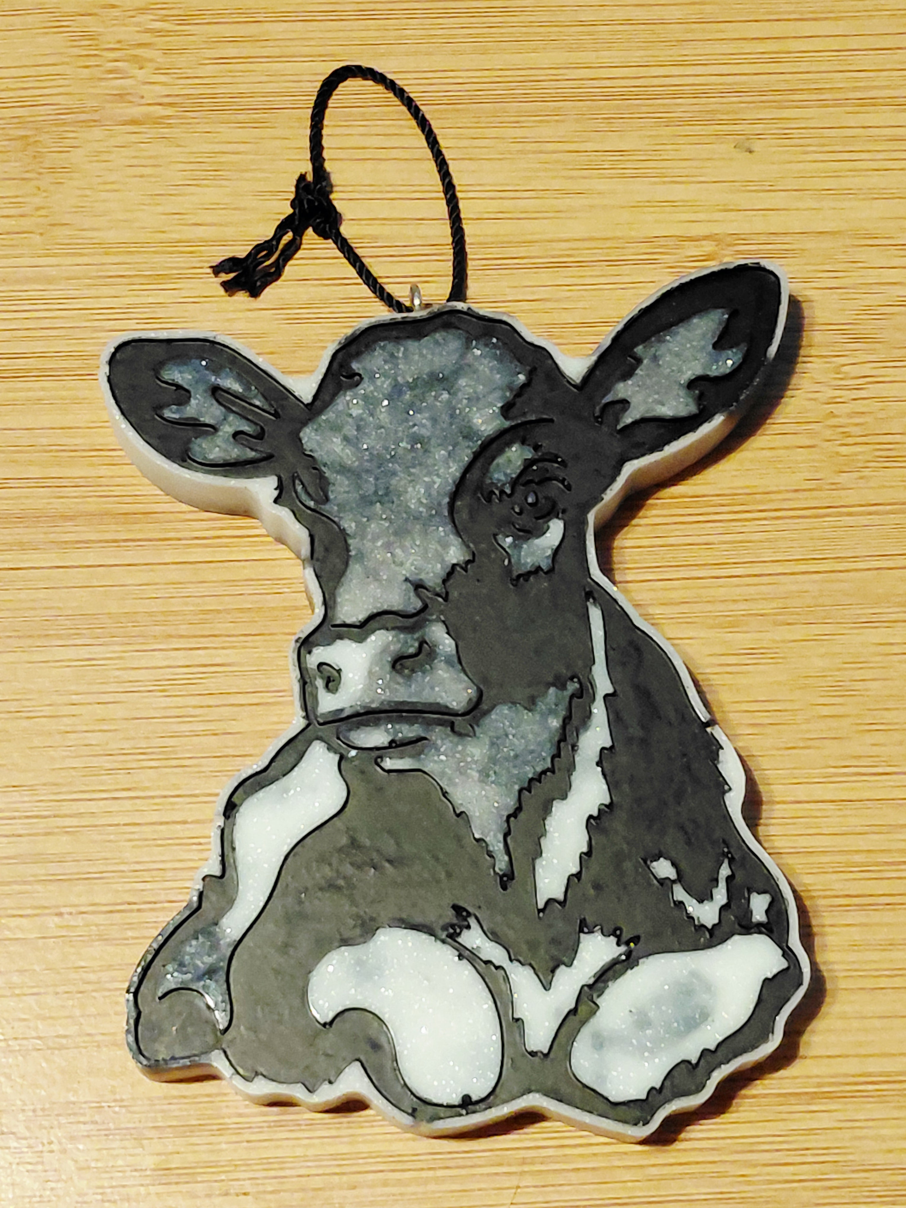 B & W Cow Plaque