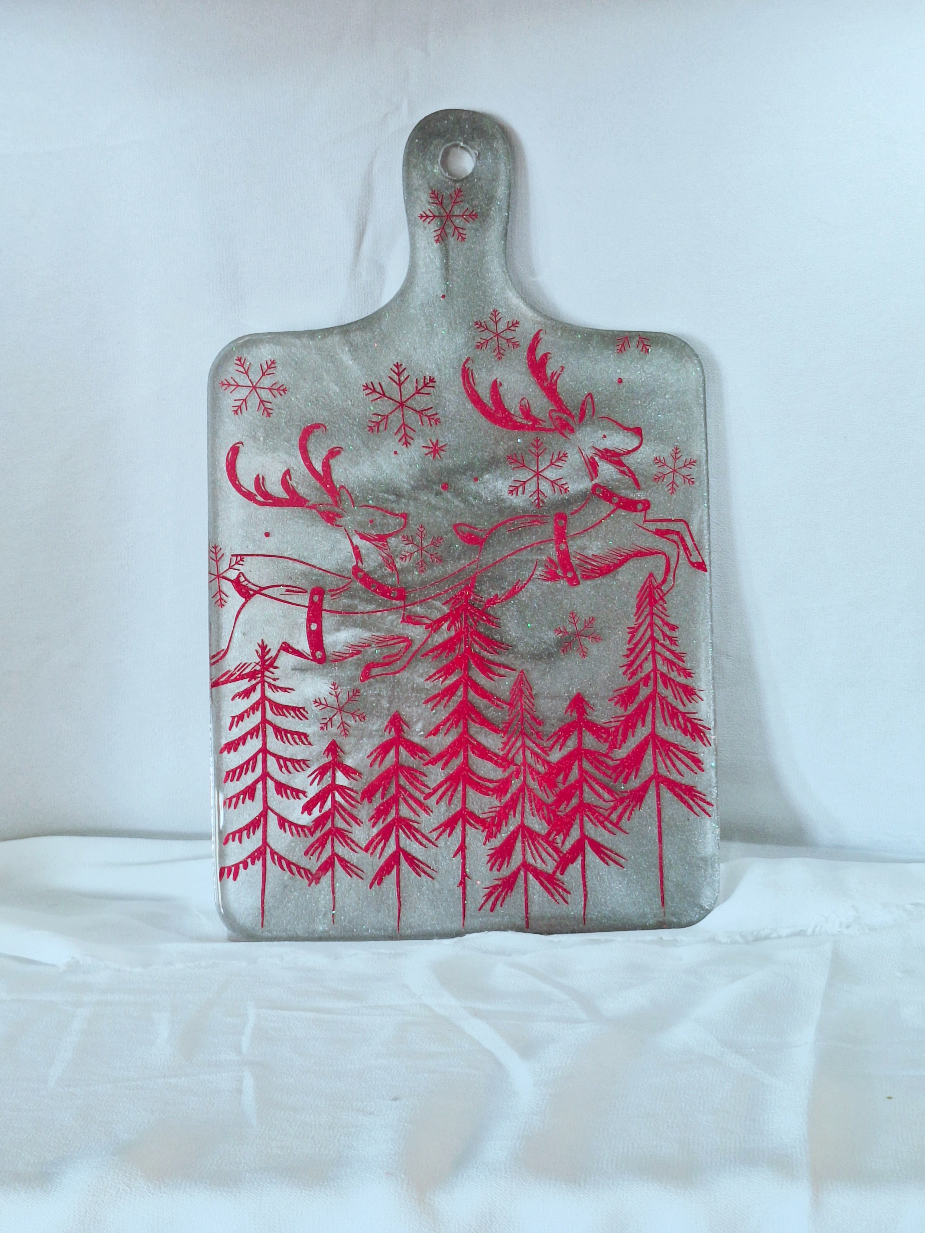 Silver & Red Christmas Cutting Board