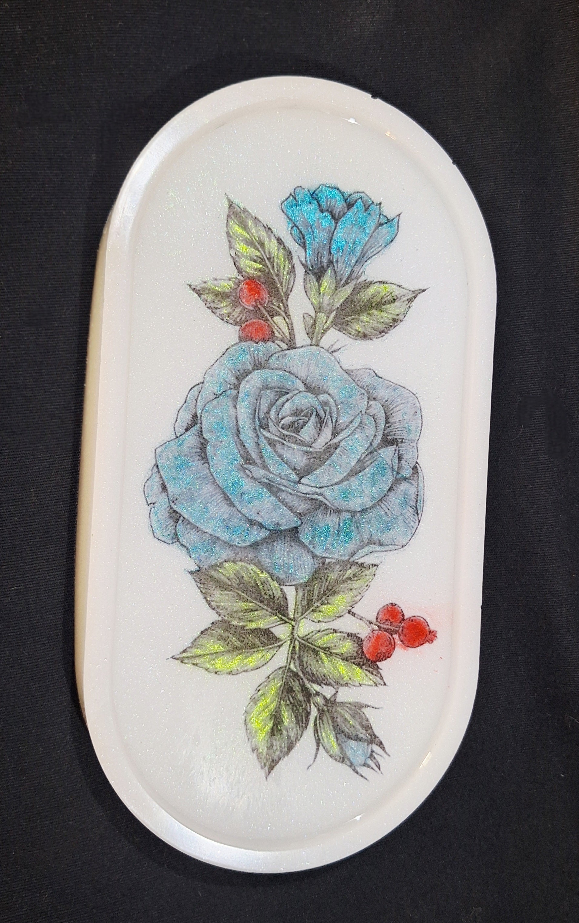 White Colored Tattoo Oval Trinket Tray