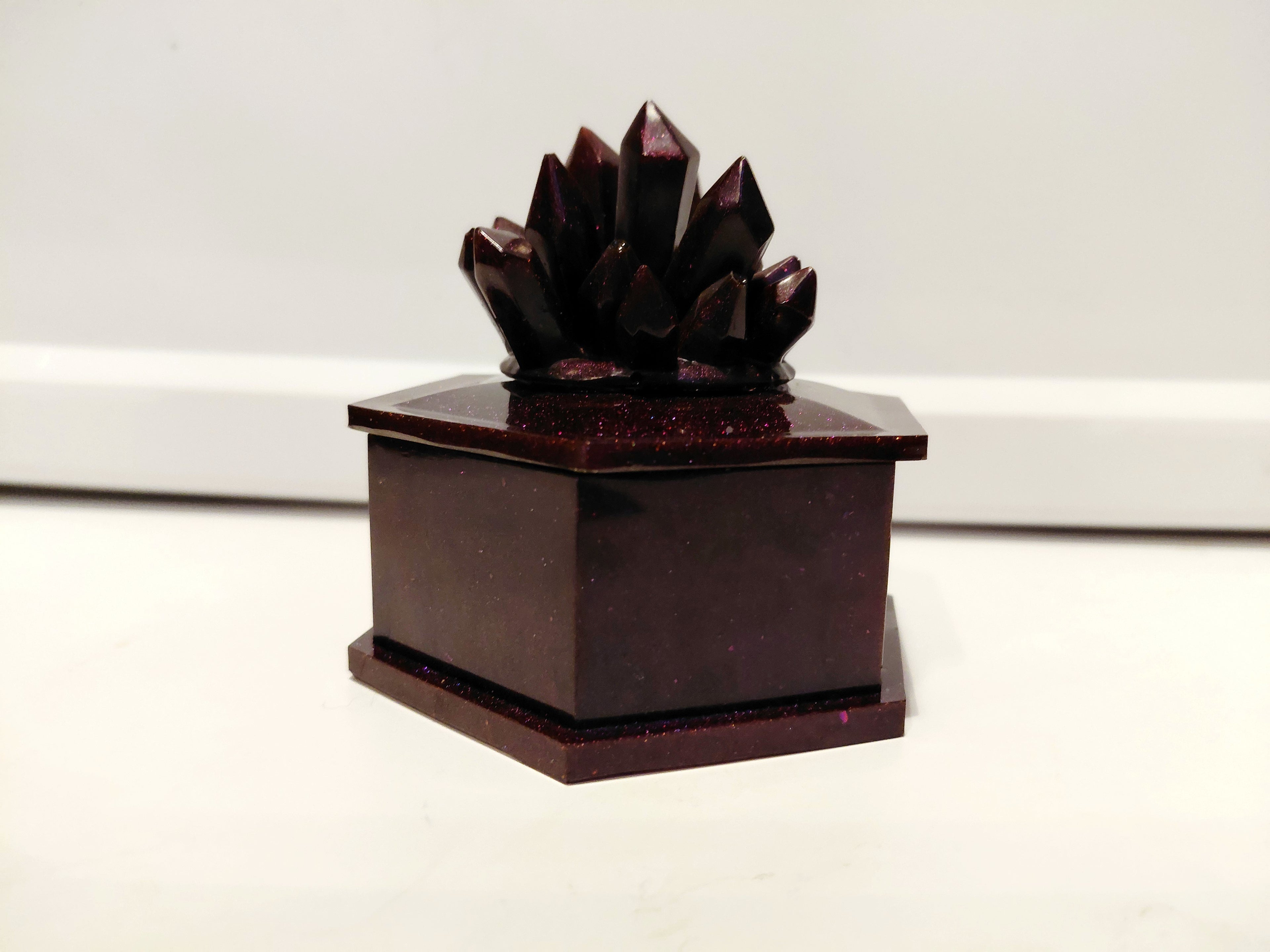 Burgundy/Plum Hexagon Jar with Crystal Lid